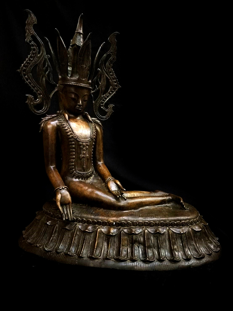 Early 19C Bronze Sitting Mandalay Buddha #DW201
